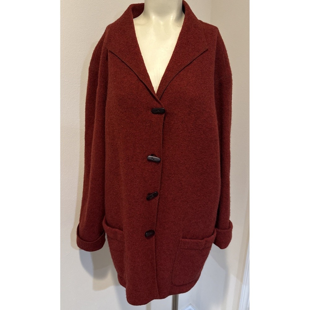 Sigrid Olson Sport Jacket Sweater Size 1x Rust Red Wool Button Up Pockets EUC